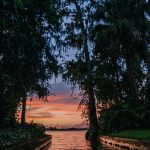 view of the sunset from the water in winter park chain of lakes